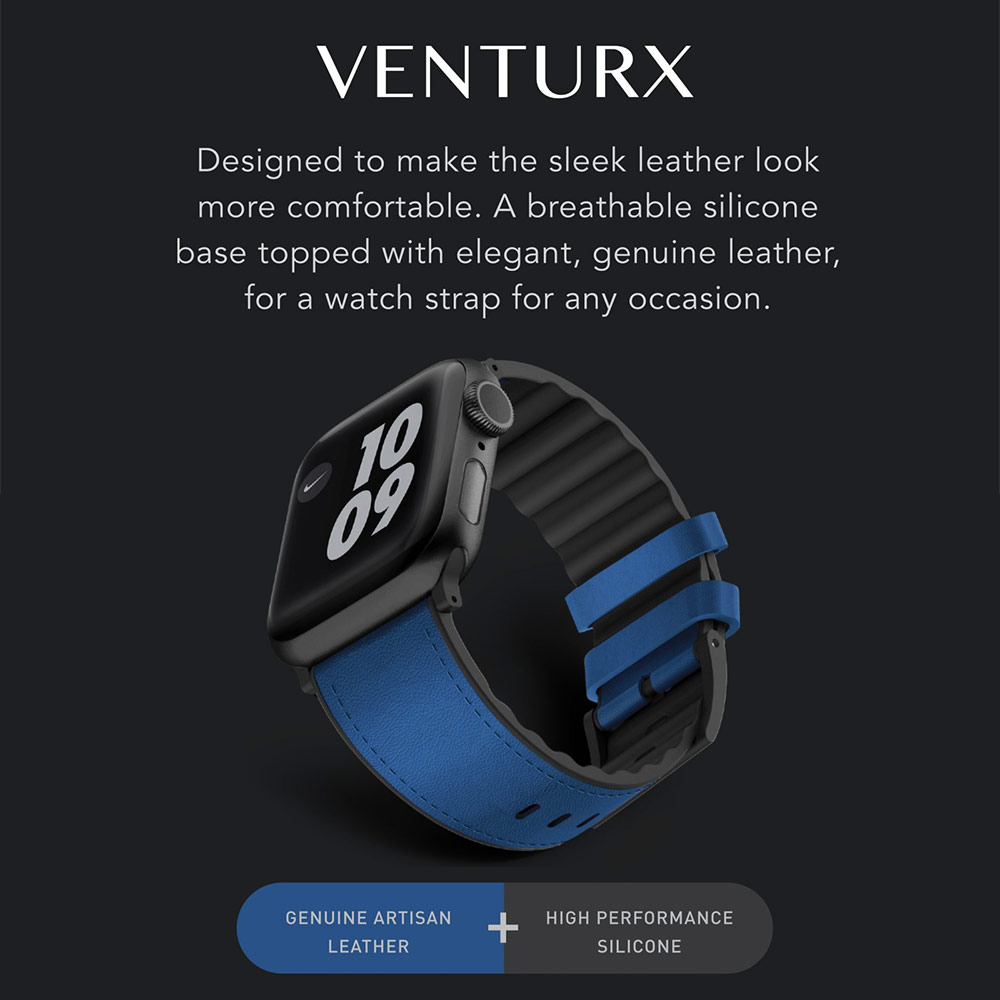 Picture of Apple Watch 42mm  | Viva Madrid Venturx Inner Silicone Outer Genuine Leather Strap for Apple Watch 44mm 42mm Series 4 Series 5 Series 6 Series SE (Red)