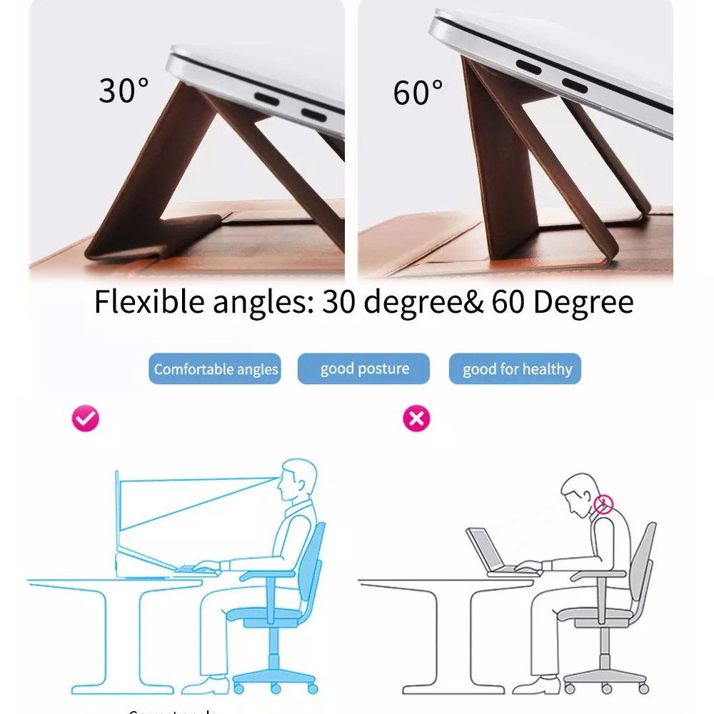 Picture of Apple Macbook Air 13\"  | WIWU Skin Pro Slim Stand PU Leather 2 in 1 Sleeve for Macbook Air 13 M1 2020 2021 Macbook Pro 13 2020 2021 13 inches Laptop (Blue)