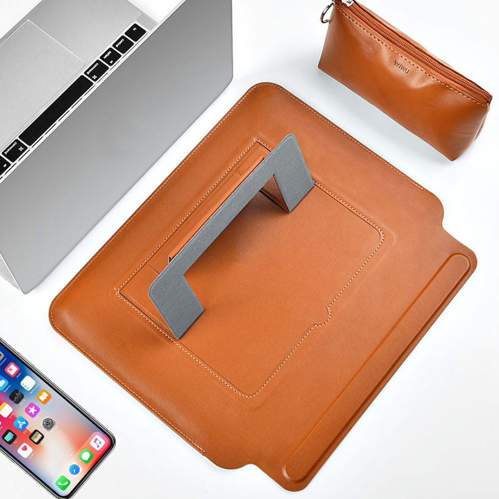 Picture of Apple Macbook Pro 14.2 2021  | WIWU Skin Pro Slim Stand PU Leather 2 in 1 Sleeve for Macbook Pro 16 M1 Pro M1 Max 2021 16 inches Laptop (Brown)