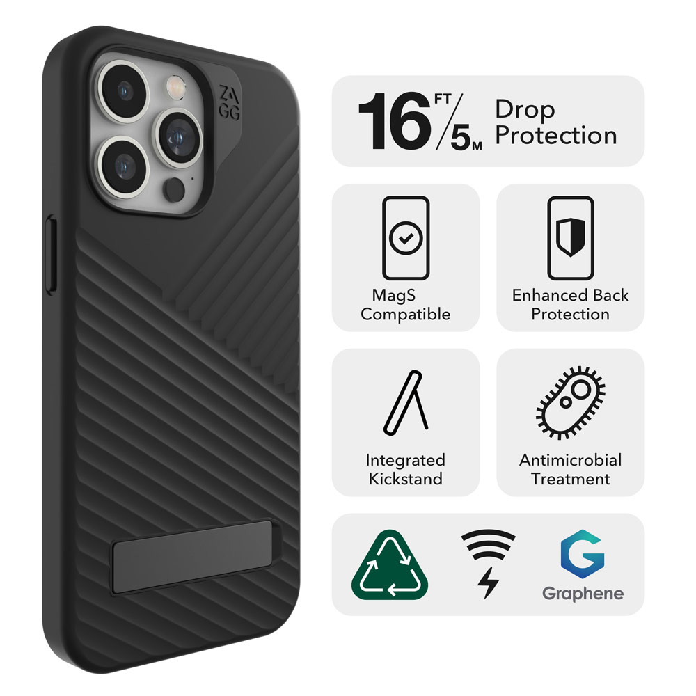 Picture of Apple iPhone 15 Pro 6.1 Case | Zagg Denali Snap Kickstand Magnetic Dual Layer Drop Protection Case for iPhone 15 Pro 6.1 (Blue)