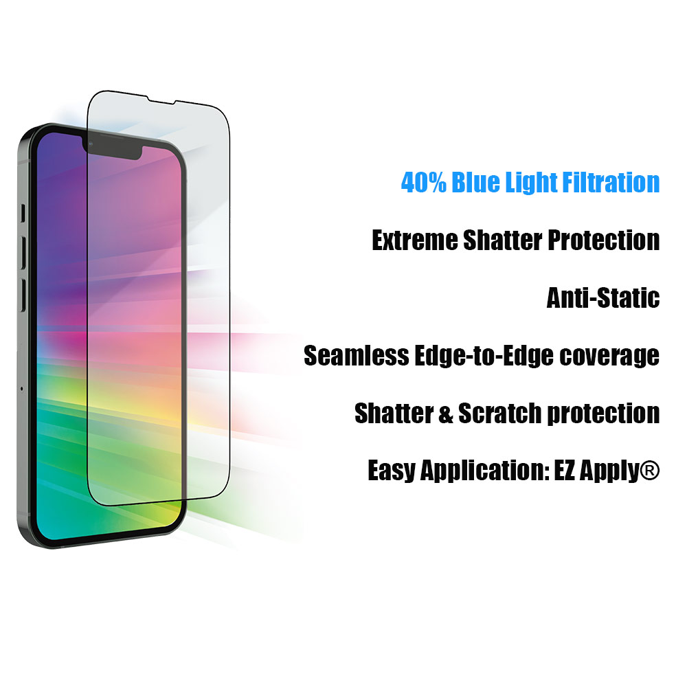 Picture of Apple iPhone 14 6.1 Screen Protector | Zagg Glass Elite Edge Vision Guard Tempered Glass Screen Protector with Easy Installation Tray for iPhone 14 6.1 iPhone 13 6.1 iPhone 13 Pro 6.1 (Anti Blue Light