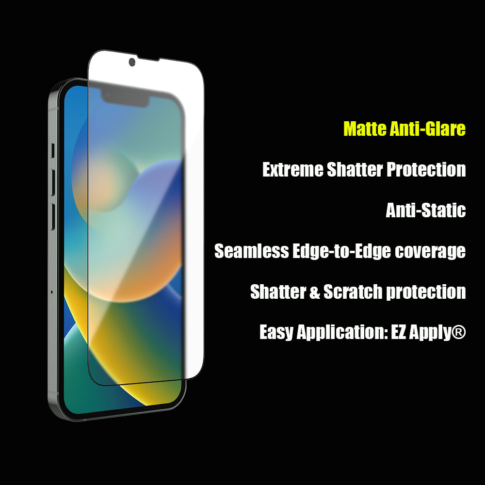 Picture of Apple iPhone 13 6.1 Screen Protector | Zagg Glass Elite Edge Tempered Glass Screen Protector with Easy Installation Tray for iPhone 14 iPhone 13 iPhone 13 Pro 6.1 (Matte Anti-Glare)