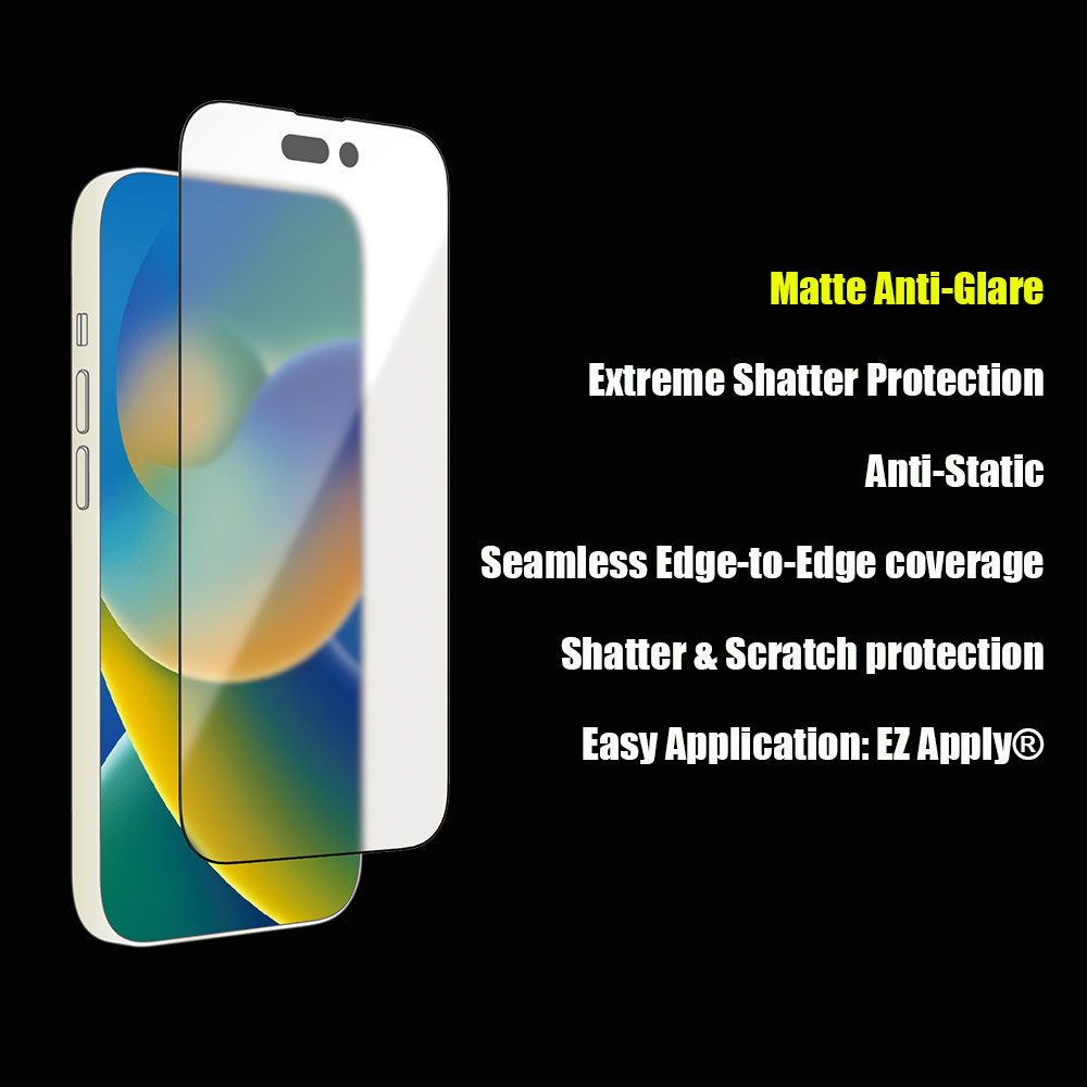 Picture of Apple iPhone 14 Pro 6.1 Screen Protector | Zagg Glass Elite Edge Tempered Glass Screen Protector with Easy Installation Tray for iPhone 14 Pro 6.1 (Matte Anti-Glare)
