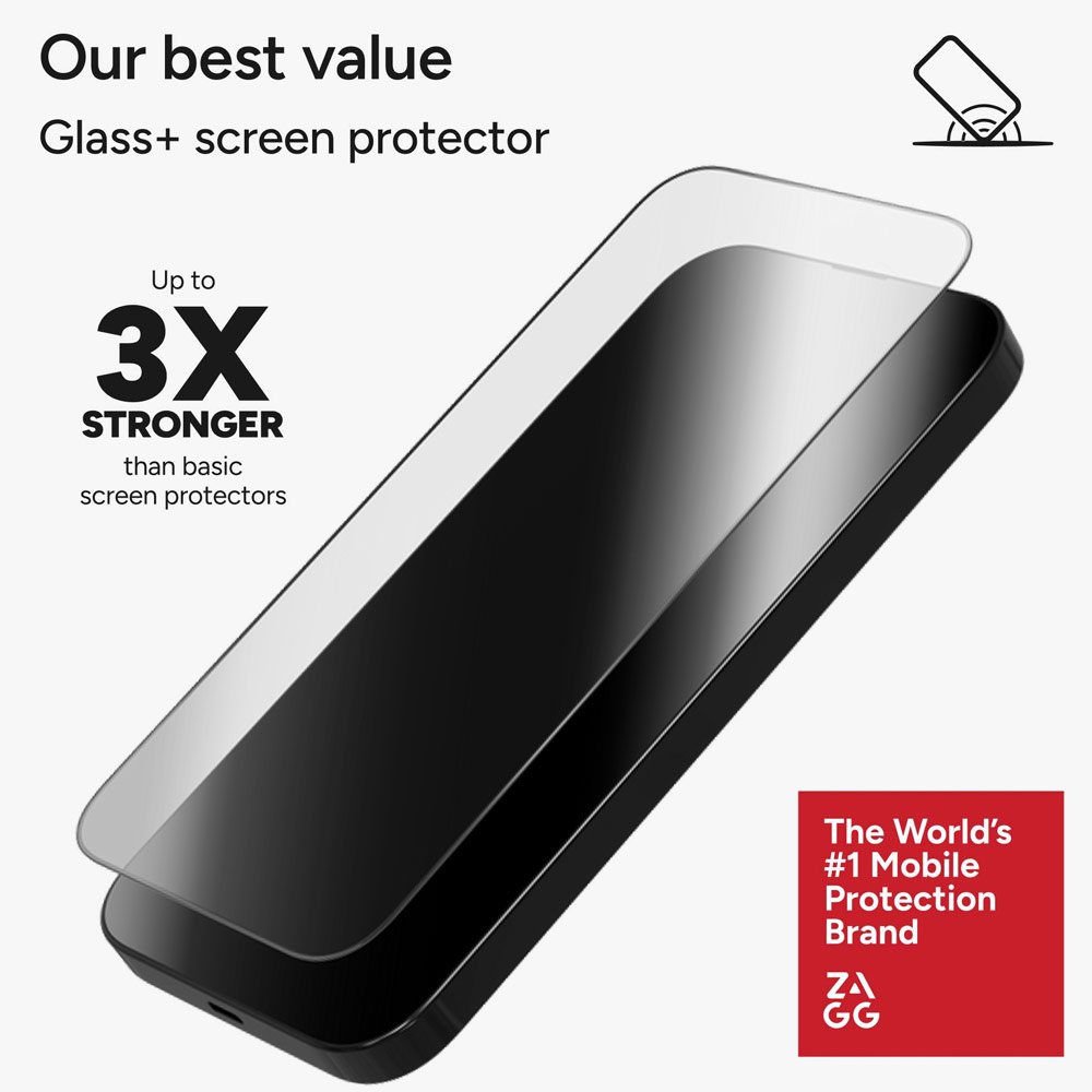 Picture of Apple iPhone 17 6.3 Screen Protector | Zagg Glass Plus Edge Tempered Glass Screen Protector with Easy Installation Tray for iPhone 17 6.3 (Clear)