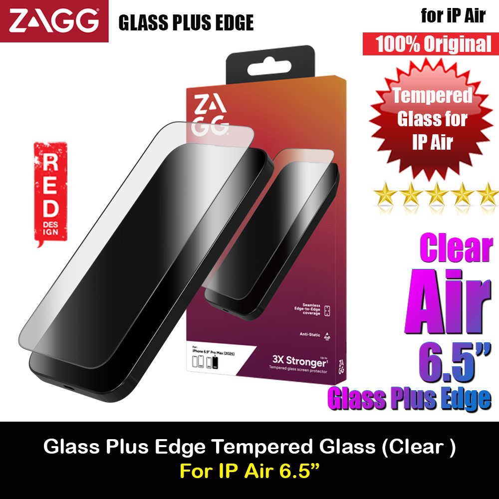 Picture of Zagg Glass Plus Edge Tempered Glass Screen Protector with Easy Installation Tray for iPhone Air 6.5 (Clear) Apple iPhone Air 6.5- Apple iPhone Air 6.5 Cases, Apple iPhone Air 6.5 Covers, iPad Cases and a wide selection of Apple iPhone Air 6.5 Accessories in Malaysia, Sabah, Sarawak and Singapore 