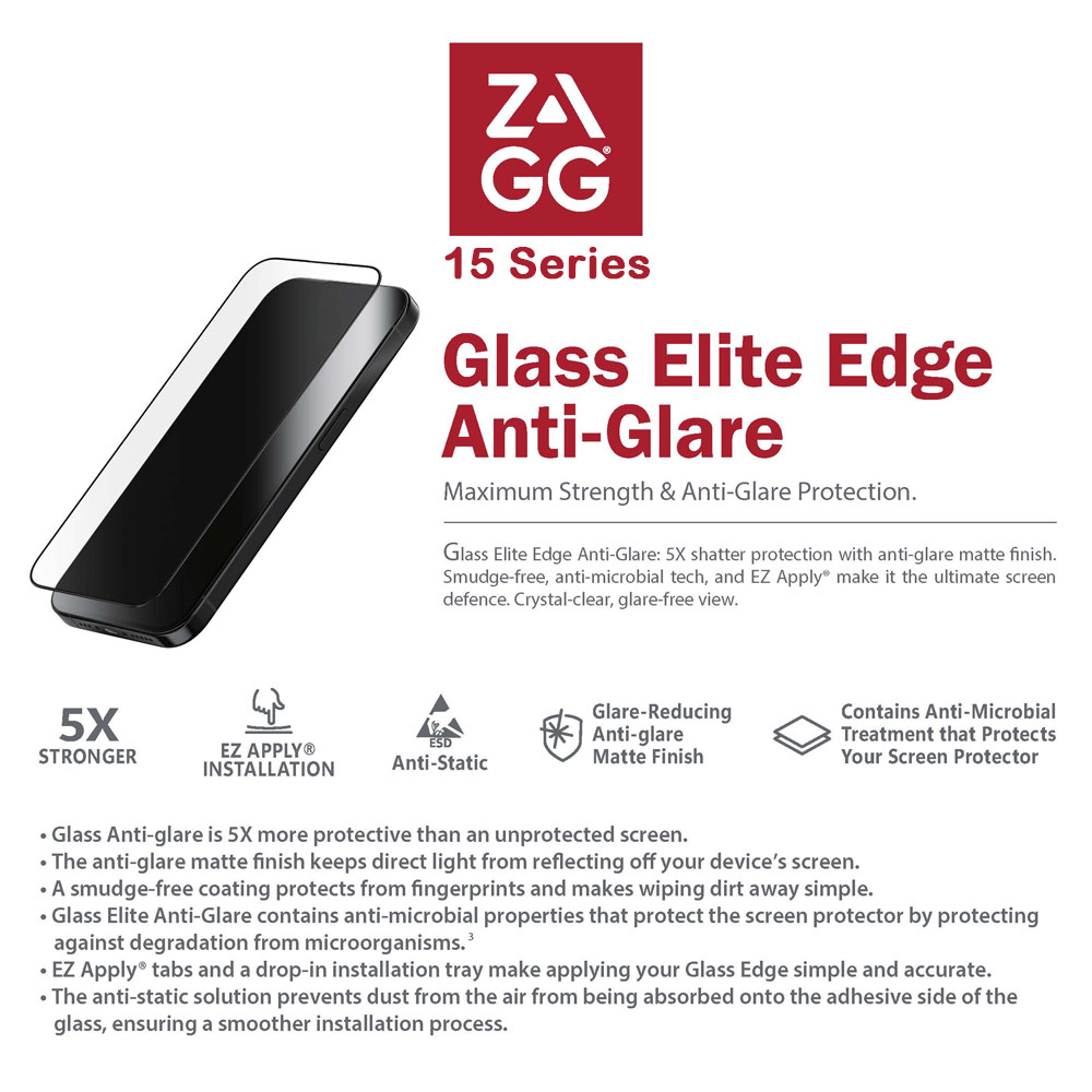 Picture of Apple iPhone 15 Plus 6.7 Screen Protector | Zagg Glass Plus Edge Anti Glare Tempered Glass Screen Protector with Easy Installation Tray for iPhone 15 Plus 6.7 (Matte)