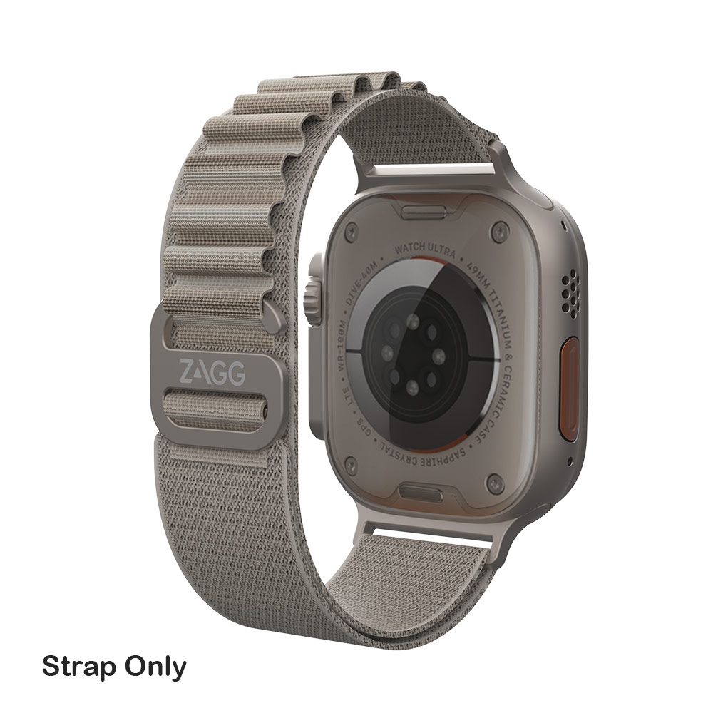 Picture of Apple Watch 44mm  | Zagg Highland Rugged Nylon Watch Band Strap for Apple Watch 49mm Ultra 2 45mm 44mm (Beige Medium Size)